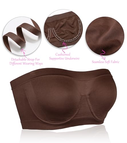 Image of Women's Underwire Strapless Multiway Bra Bandeau Seamless Supportive Bras Non Padded Top