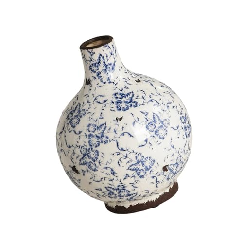 青い鳥の手描き陶器花瓶　アンティーク Vintage Ceramic Tree×Birds flower vase/ビンテージ TT Takito
