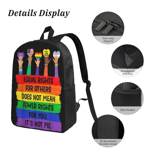 LGBT Gay Pride Peace Love 17 Inch Backpack Sets Lunch Bag Lightweight Daypack for Men Women 3Pcs3