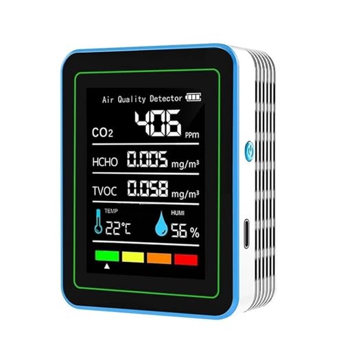 co2センサー 5 in 1 空気質モニター ホルムアルデヒドモニター 二酸化炭素検出器 高い測定精度(White)