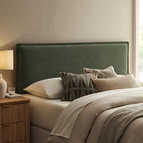 Modway Camille Queen Size Upholstered Linen Blend Headboard with Removable Slipcover in Sage - Padded Pillow Style Headboard with Adjustable Mounting for Queen Beds