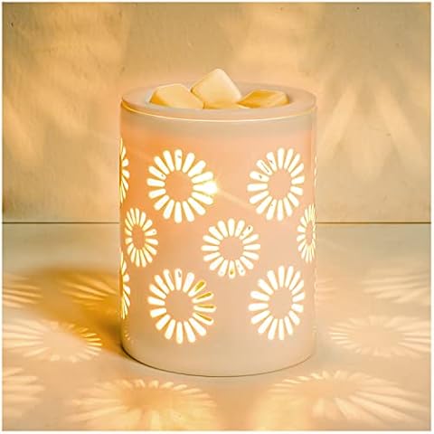 SALKING Ceramic Wax Melt Warmer, Electric Wax Warmer for Scented Wax, Candle Warmer Oil Burner with Edison Bulbs, Sunflower Fragrance Warmer Wax Cubes for Home, Bedroom, Birthday Gifts for Women Cover