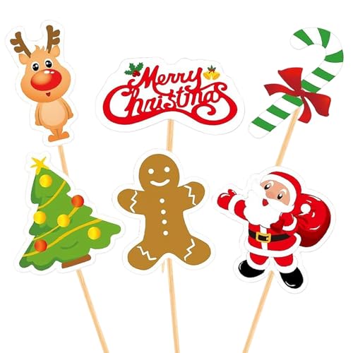 48 Pièces Cupcake Toppers, Décorations de Gâteau Noël, Gâteau Topper pour Anniversaire Fête Noël, Desserts Table, Pâtisserie