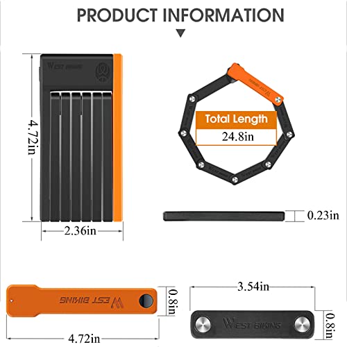 Dandelion Compact Folding Bike Lock, Duty Anti Theft Bicycle Chain Lock, With 3 Keys & Mounting Bracket, Special Steel Security Electric Bike Lock, 24.8 Inch, For Scooters, Collapsible Doors #TOP4