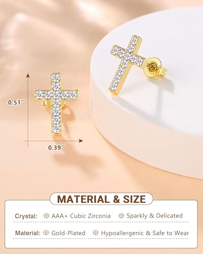 UPROMI Silver/Gold Cross Earrings for Women Teens, Confirmation Catholic Christian Religious Birthday Christmas Gifts3