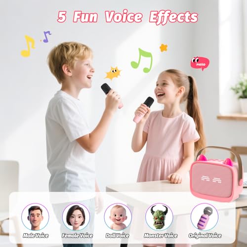 Image of Mini Karaoke Machine Toys Gifts,Kids Portable MP3 Player with 2 Wireless Microphone and LED,Christmas Birthday Gifts for Girls Boys 3 4 5 6 7 8+ Year Old (Pink)