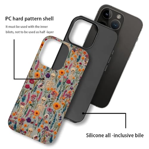 Akinmi Case for iPhone 16 Pro,Knitted Skull Flower Pattern Exquisitely Pattern Double Protective Phone Cover Cases Soft Silicone for iPhone 16 Pro - image 3