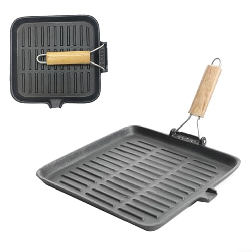 SMZhomeone Gusseisen-Grillpfanne, 27,9 cm, quadratisch, mit faltbarem Holzgriff, für Herd, Grill, Lagerfeuer, Kochen für Herde, Grills und Lagerfeuer 6 SMZhomeone Gusseisen-Grillpfanne, 27,9 cm, quadratisch, mit faltbarem Holzgriff, für Herd, Grill, Lagerfeuer, Kochen für Herde, Grills und Lagerfeuer