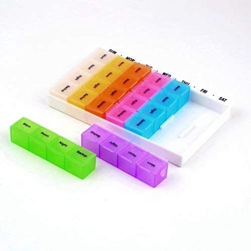 UNIVERSAL BUYER Weekly Pill Organizer 4 Times a Day, Pill Box 7 Day, Pill Boxes and Organizer, Daily Pill Dispenser 4X a Day, Big Compartments Pill Case (Pill Tray)