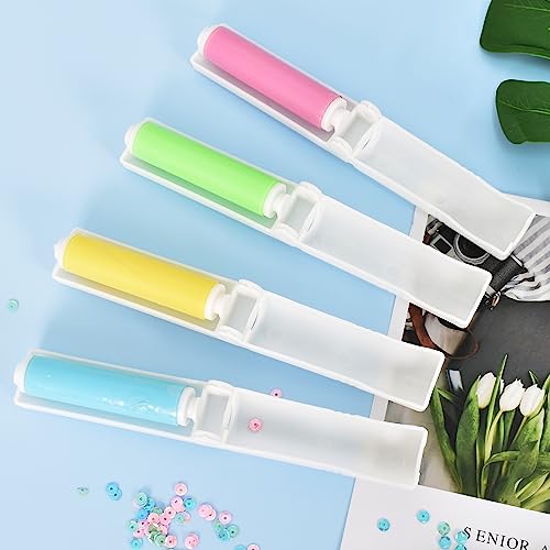 4 Stück Fusselrolle Wiederverwendbare, Waschbare Fussel-Rolle Klebrige Abwaschbar Staub Fusselrolle Faltbare Sticky Roller Portable-Lockenwickler mit Abdeckung für Saubere Möbel, Teppiche, Kleidung