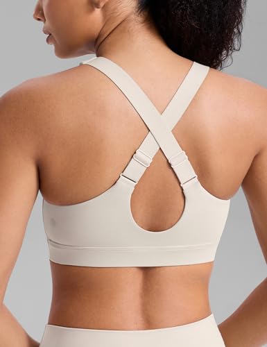 Image of CRZ YOGA Butterbreeze Cross Back Sports Bras | Medium Support, Removable Pads, Training, Fast Dry, Scoop Neck, Cut-Out, Adjustable Wide Straps, for Women