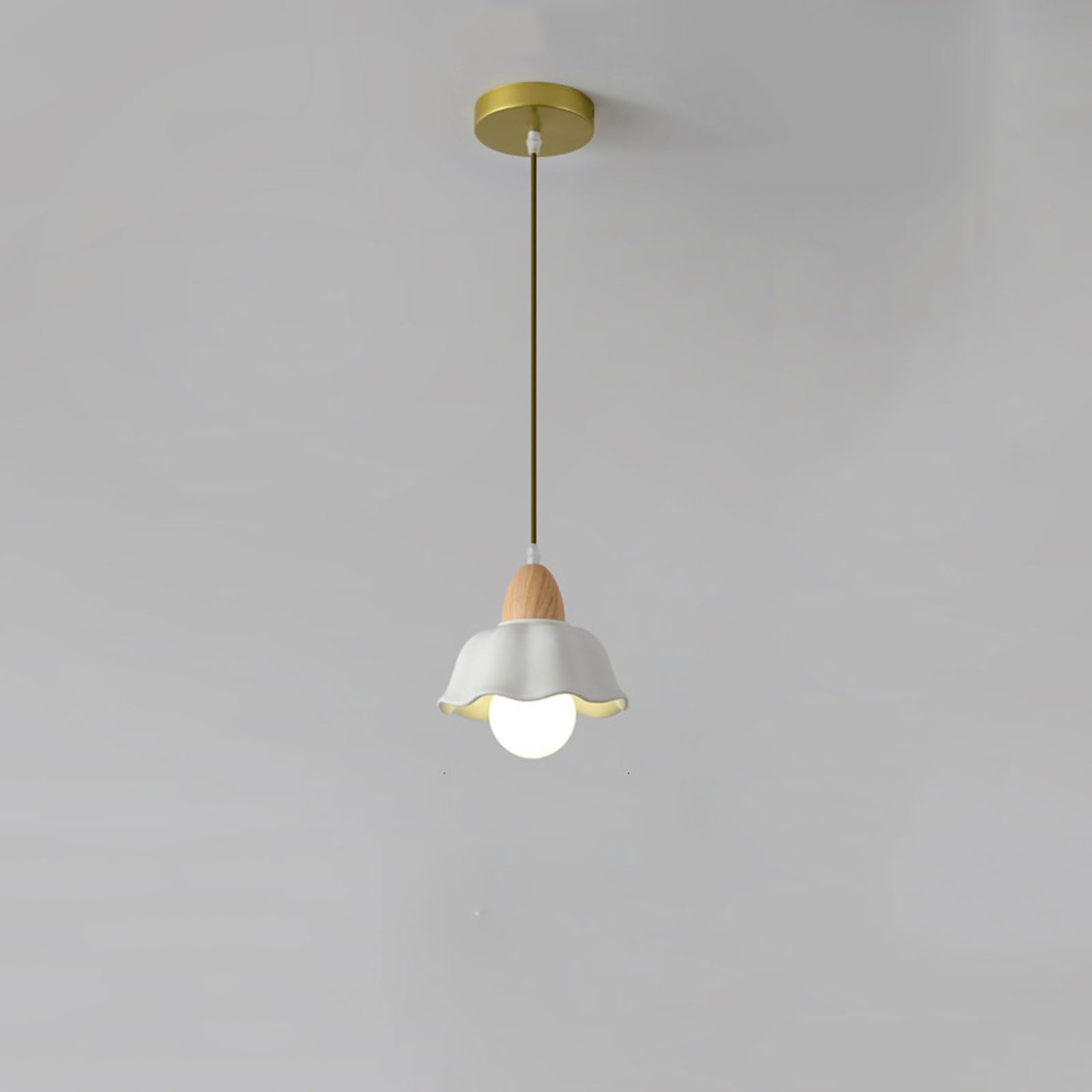 Rszcsmo Multicolor 7.09In Solid Wood Dining Room Pendant Light Creative White Ceramic Flower Single-Head Bedroom Hanging Lamp Suitable For Dining Tables, Balconies, Hallways Lighting Fixture