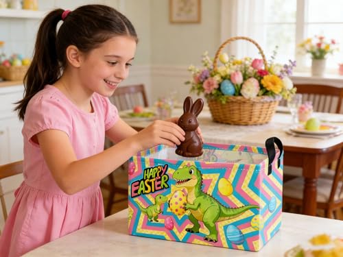 Image of Essme Rectangular Easter Dinosaur Baskets,Kids Storage Basket with Handles for Boys Room Decor, Boys Box,Cute Storage Bin(Easter dinosaur)
