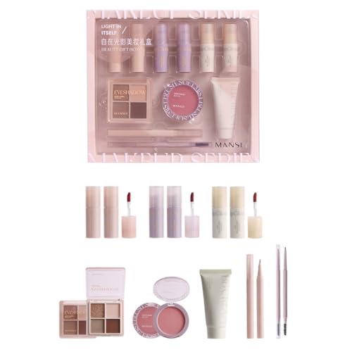 LAMUSELAND Makeup Set Full Kit for Women Teens, Black Eyeliner, Double Eyebrow Pencil, Mascara, Lipsticks, Foundation, Face Powder and Skin Concealer, 8 Pcs Makeup Bundle Gift Set for Girls (D, L)