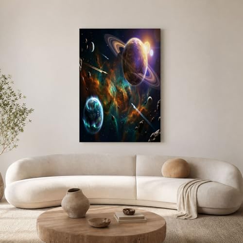 Peinture tableau décoration murale espace violet pour habiller un grand mur