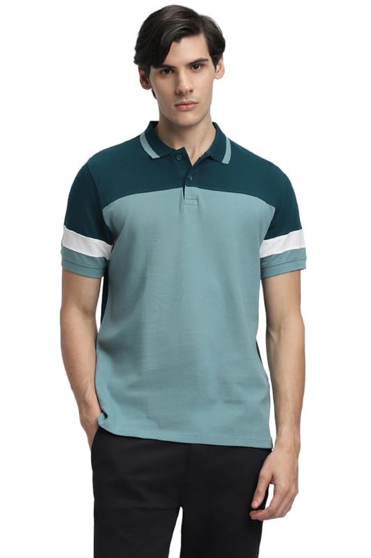 Image of Dennis Lingo Men's Navy Cotton Polo Neck Tshirt, Slim Fit Half Sleeve