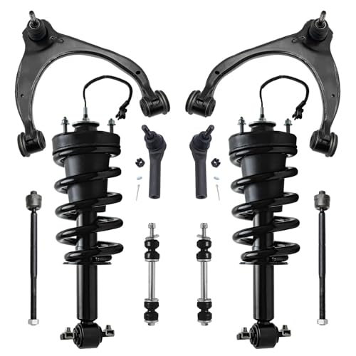 Image of Detroit Axle - 10pc Front Struts Kit for 2015-2018 Chevy Silverado 1500 GMC Sierra Tahoe Suburban Yukon XL, 2 Struts Coil Spring 2 Upper Control Arms Ball Joint 2 Sway Bars 4 Outer Inner Tie Rods