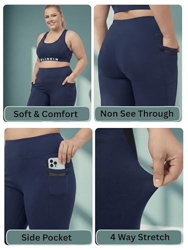 Image of BLINKIN Plus Size Gym Pants for Women's Workout - The Ultimate Yoga Pants | Workout Lowers | Mesh Leggings |Gym Track Pants for Women (PLUSS-2012)
