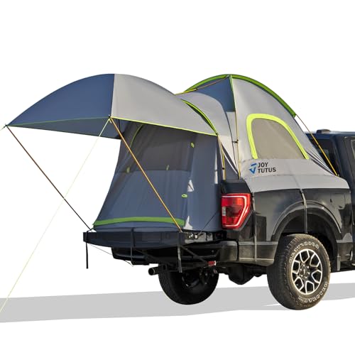 JOYTUTUS Pickup Truck Tent 5.5ft Bed Tent with Removable Awning, Waterproof PU2000mm Double Layer for 2 Person, Portable Truck Bed Tent - Green, Aluminum Pole