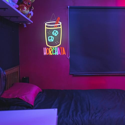 Image of Horchata Neon Signs for Wall Decor Dimmable Colorful LED Light with Ice Cubes Straw USB Powered Fun Light up Sign for Latin Restaurants Food Stalls Cafes Bars Kitchens
