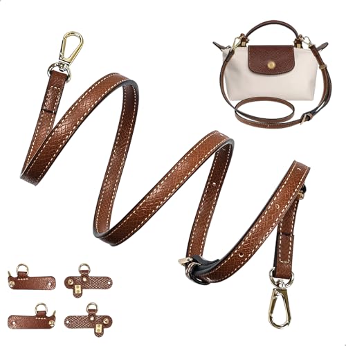 gexuamz Regulowany skórzany pasek na ramię 85-120 cm do mini torby, z 2 adapterami bez wiercenia, szerokość 1,2 cm, brązowy