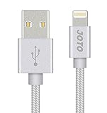 Lightning to USB Cable, [Heavy Duty Nylon Braided] Apple MFi Certified JOTO Lightning Cable (3.3ft long), Data Sync Charge Cable for iPhone 6S 6 Plus 6 5s 5c 5, iPad Pro, Air 2, mini 4, iPod (Silver)