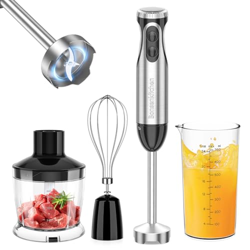 Bonsenkitchen 4-in-1 Immersion Blender Handheld, 20 Speeds Hand Blender with Turbo Mode, Stainless Steel Blade, Egg Whisk, Beaker & Chopper Bowl, Stick Mixer for Soup, Smoothie, Puree, Baby Food image 2