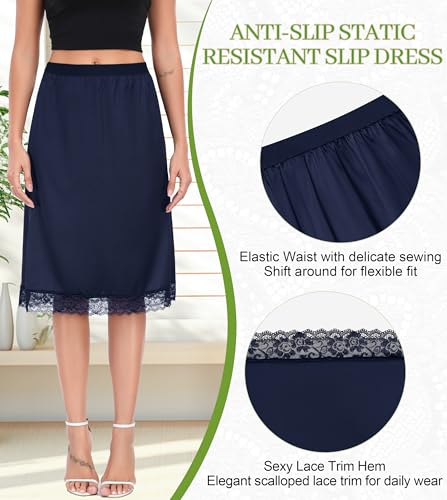 Image of Lovasy Women Satin Half Slips Lace Long Underskirt Anti Static Under Skirt Soft Slip Dress for Skirts Dresses S-3XL