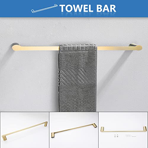 Yuesimate 4-Piece Bathroom Hardware Set Sus304 Stainless Steel Wall Mounted Bathroom Accessories Kit, Including 23.6 Inch Brushed Gold Towel Bar, Toilet Paper Holder, Robe Towel Hooks, Towel Ring #TOP2