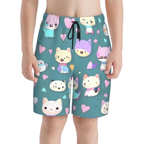 Cute Little Fox Youth Beach Pants, Soft and Breathable, with Drawstring Waist, Suitable for Sports and Leisure.3