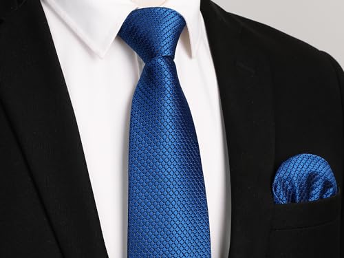 Image of HISDERN Mens Ties Plaid Tie and Pocket Square Set Classic Woven Formal Checkered Neckties & Handkerchief Wedding Party