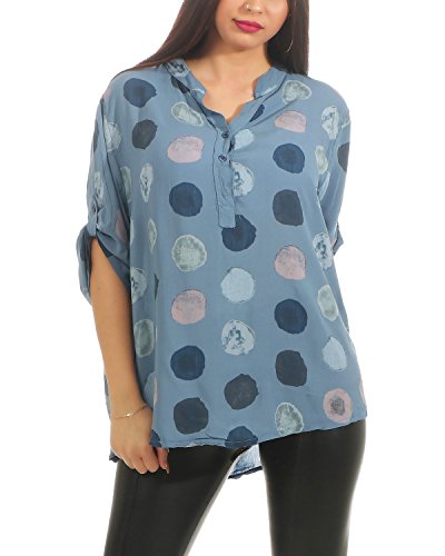 ZARMEXX Chemisier des Femmes été Tunique Dots Imprimer Manches Courtes Chemise lâche Fit Coton léger Blouse Jeans Bleu Taille Unique (40-44) Cover