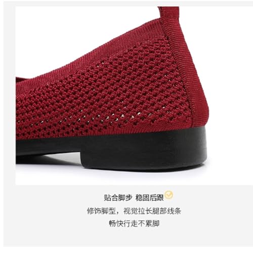 Womens Knit Ballet Flats Ladies,Breathable Mesh Loafers Round Toe Slip On,Comfortable Pointed-Toe Dressy Shoes4