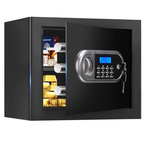 1.3 Cuft Small Home Safes Water and Fireproof, Anti-theft Safes for Home Use Fire and Water Proof with Combination Lock, Smart Alert System and Removable Shelf, Digital Document Safe for Jewelry Money