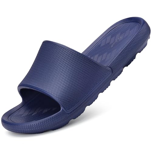 Frykun Mens Shower Shoes Non-slip Sandals Plastic Open Toe Slides Comfort Flip-Flops Recovery for College Dorm House Bathroom Swimming Beach Pool Quick Drying Daily Wear (Navy 44-45)