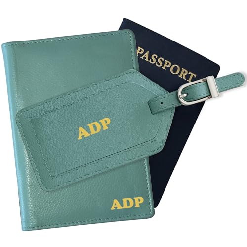 Personalized Monogrammed Turquoise Leather RFID Passport Wallet and Luggage Tag