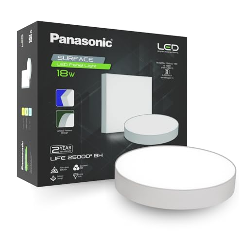 Image of Panasonic Plastic 18 Watt LED Rimless Surface Panel Light | Elegant Rimless Design | Surface Mounted LED Down Light for Ceiling (Round, White, Pack of 1)