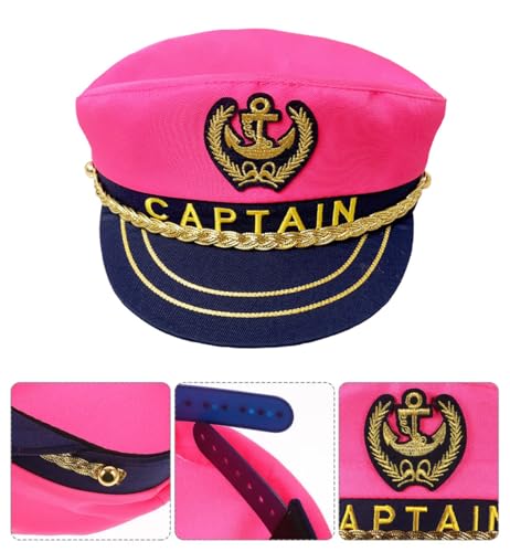 TOPORTY Captain Yacht Hat Nautical Hat Adjustable Anchor Skippers Cap Navy Marine Admiral Hat for Halloween Costume Accessory, Hot Pink
