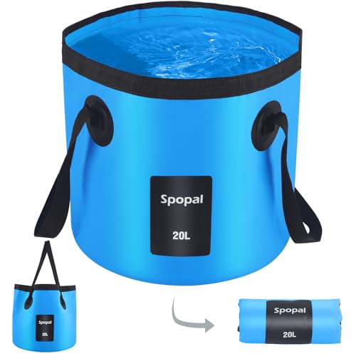 Spopal Folding Bucket, 20L Foldable Camping Storage Container Collapsible Bucket, Outdoor Portable Lightweight Pail for Camping Traveling Hiking Fishing Car Washing and Gardening, Blue