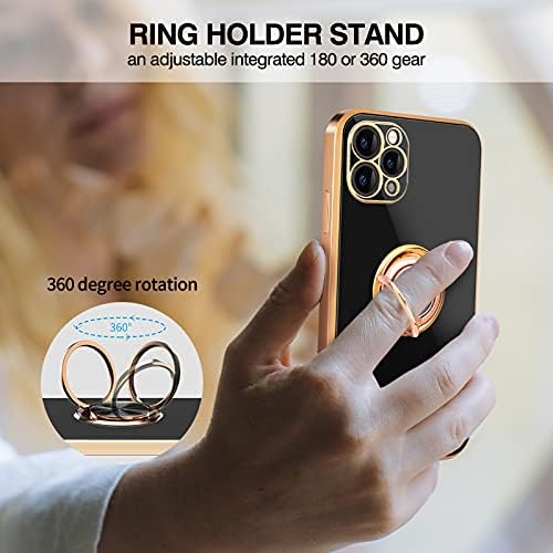 Newseego Compatible with iPhone 11 Pro Case, Electroplated Soft Silicone Shockproof iPhone 11 Pro Protective Cover 360 Degree with Rotation Magnetic Car Finger Ring Holder for iPhone 11 Pro-Black