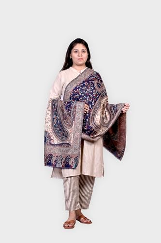 Image of woollen kaani big paisley navy blue stole