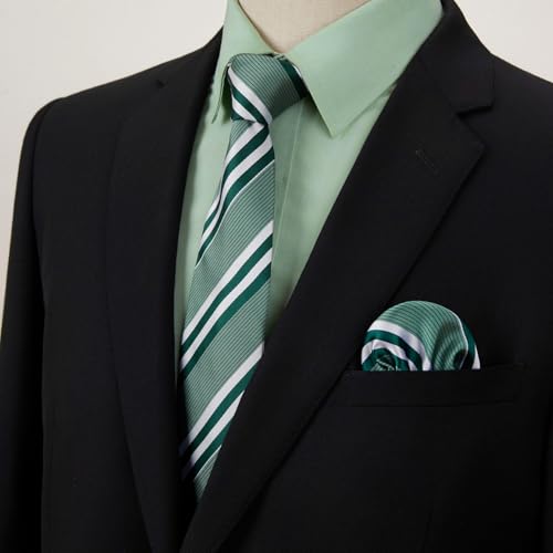 Image of HISDERN Mens Dress Shirt with Tie Pocket Square Set Classic Button Down Shirt Matching Tie Long Sleeve Shirts