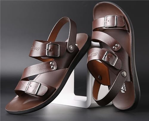 Men's Summer Leather Buckle Casual Flat Sandals With Adjustable Ankle Straps Slip-On Beach Sandals Open Toe Non-Slip Soft Comfortable Slide Sandals For Men2