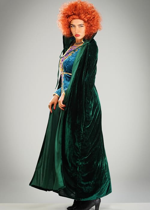 Struts Adult Size Hocus Pocus Winifred Witch Long Green Velvet Hooded Cape