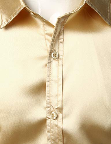 Image of ZEROYAA Men's Luxury Printed Silk Like Satin Button Down Dress Shirt for Party Prom