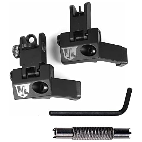 Ozark Armament 45 Degree Offset Flip Up Backup Iron Sights and Front Sight Adjustment Tool Bundle - Heavy Duty Battle Sights with All Metal Construction Cover