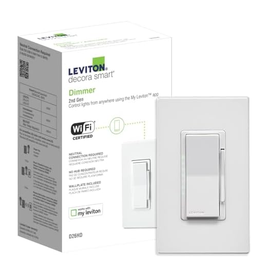 Leviton Decora Smart Dimmer Switch, Wi-Fi 2nd Gen, Neutral Wire Required, Works with Matter, My Leviton, Alexa, Google Assistant, Apple Home/Siri & Wired or Wire-Free 3-Way, D26HD-2RW, White