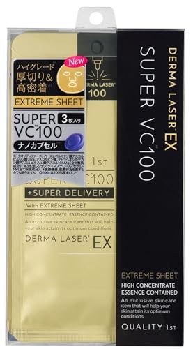 Quality 1st Derma Laser EX Super VC 100 Maske, Haftung, extreme Blattmaske, feuchtigkeitsspendende und feuchtigkeitsspendende Gesichtsmaske für Hautpflege, Gesichtsmasken-Set für intensive Pflege (3