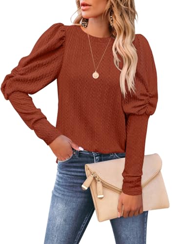 DOROSE Long Sleeve Shirts Soft Cozy Pullover Sweater Tops Burnt Orange Medium Shirt for Women