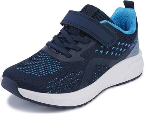 BRONAX Boys Wide Width Running Tennis Shoes Size 4w Wide Toe Box Sneakers Big Kids Mesh Athletic Sports Non Slip Casual Zapatos para Niños Dark Blue 36